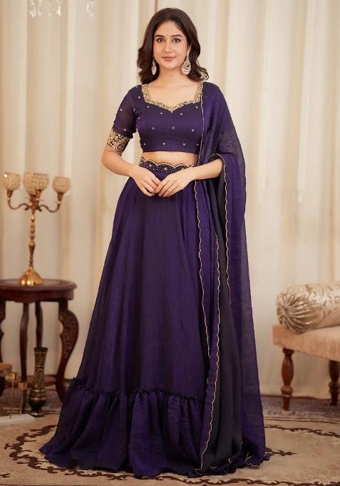 Purple Sequins Silk Lehenga Set