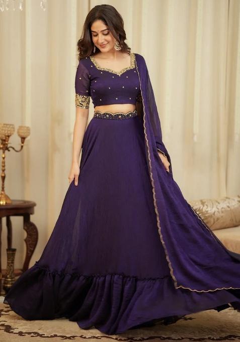 Purple Sequins Silk Lehenga Set