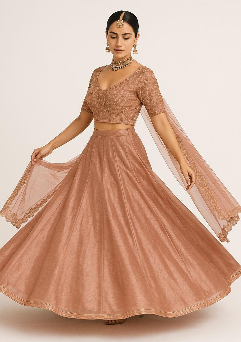 Golden Sequins Silk Lehenga Set - Indya