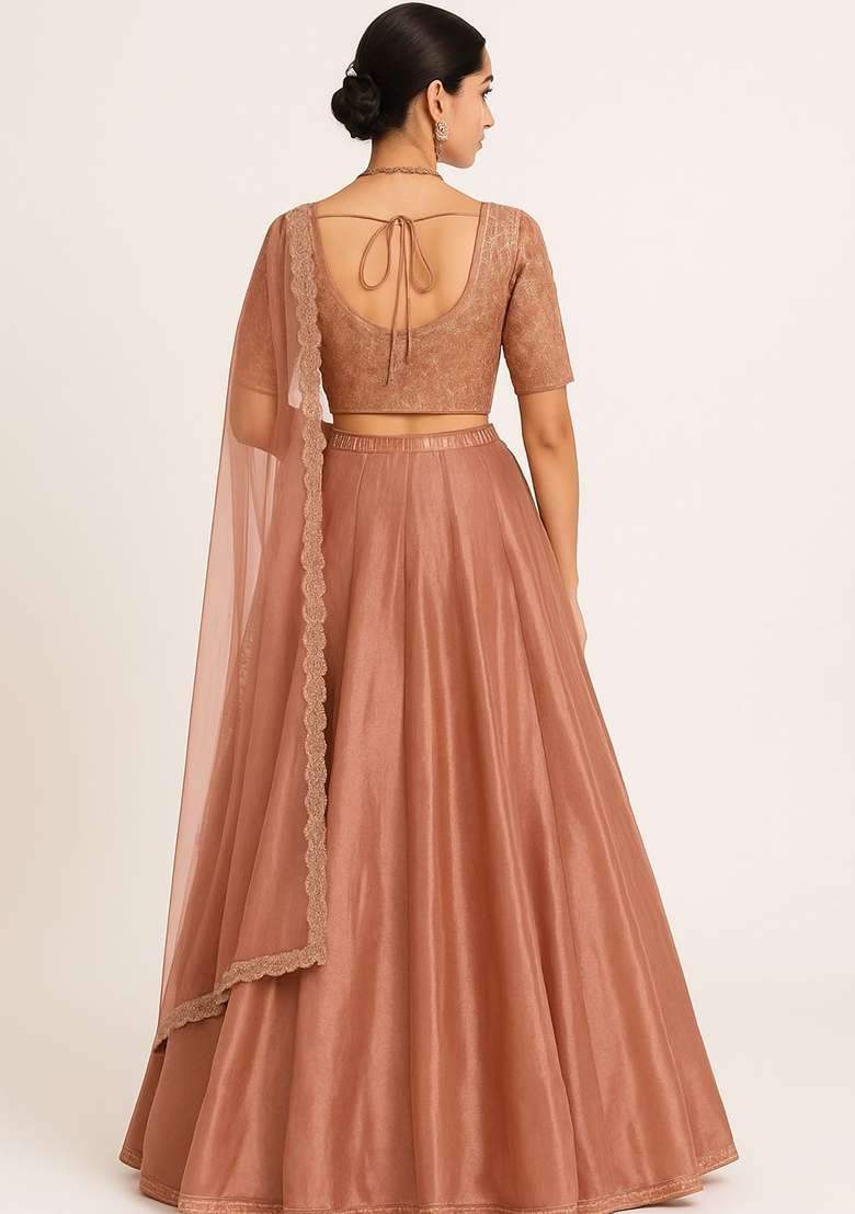 Golden Sequins Silk Blend Lehenga Set - Indya
