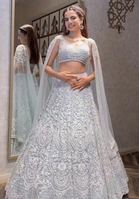 White Sequins And Dori Work Net Lehenga Set