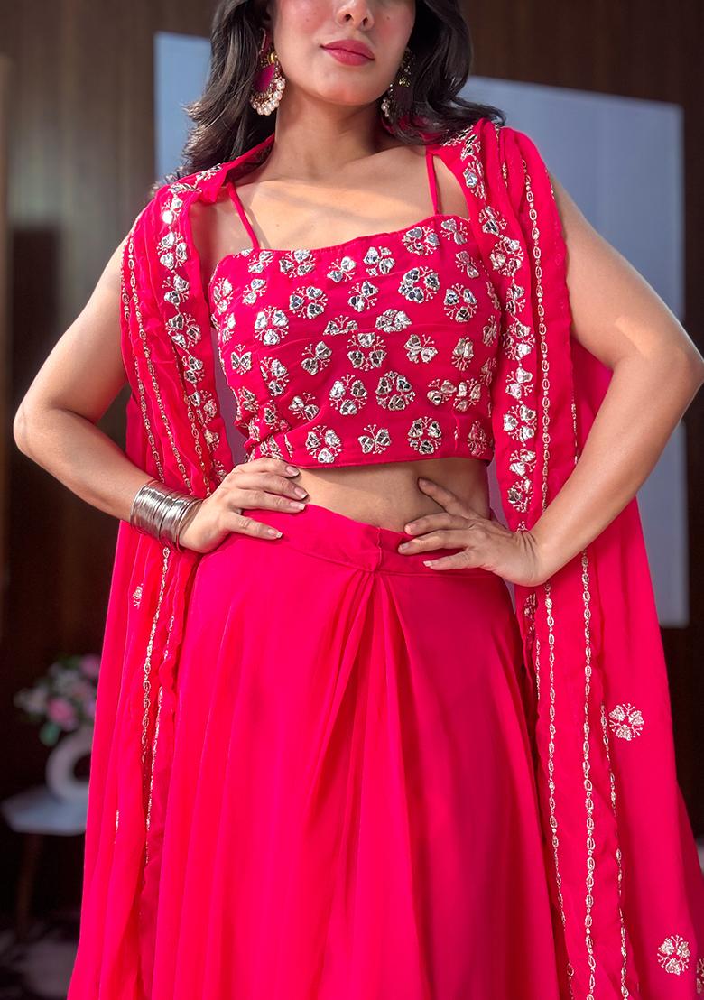 Pink Sequins And Dori Work Georgette Lehenga Set - Indya