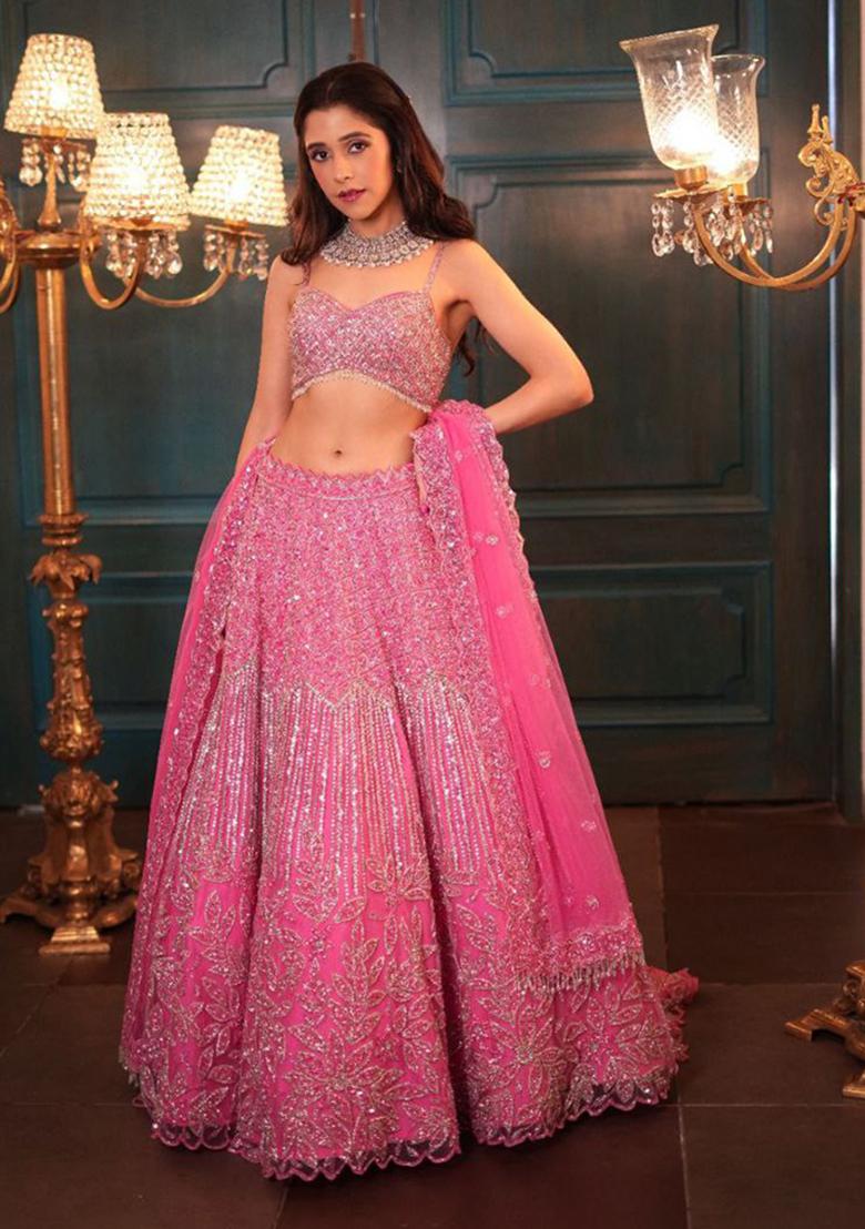 Baby Pink Embellished Net Lehenga Set