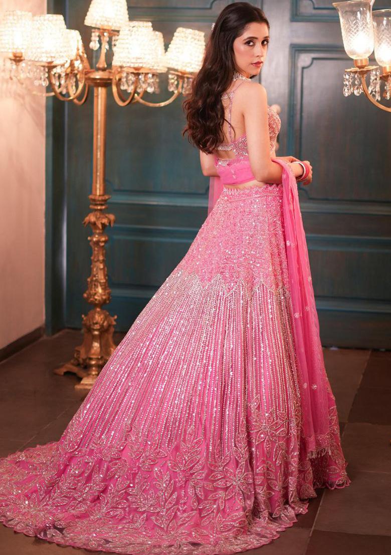 Baby Pink Embellished Net Lehenga Set
