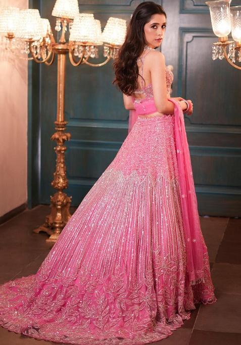 Baby Pink Embellished Net Lehenga Set