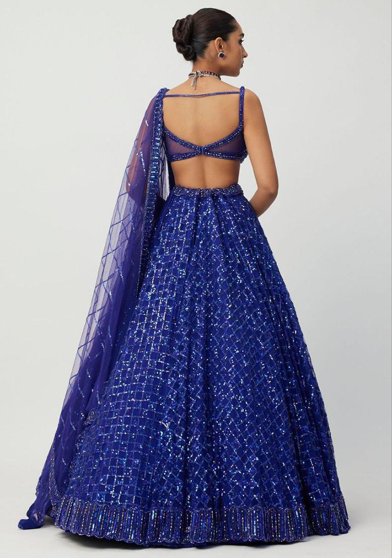 Blue Embellished Net Lehenga Set