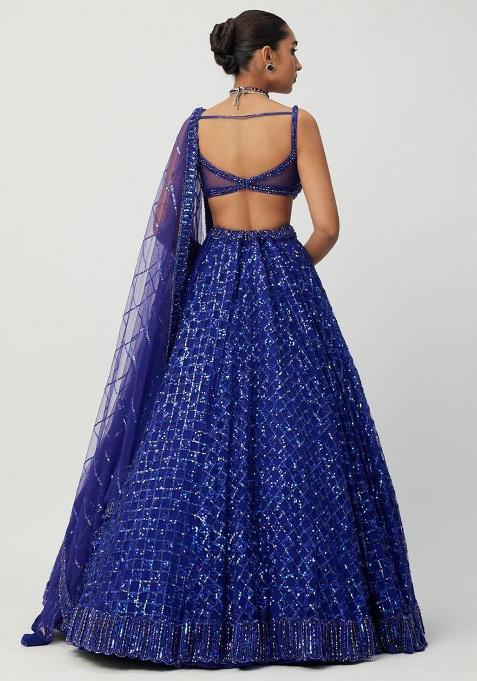 Blue Embellished Net Lehenga Set