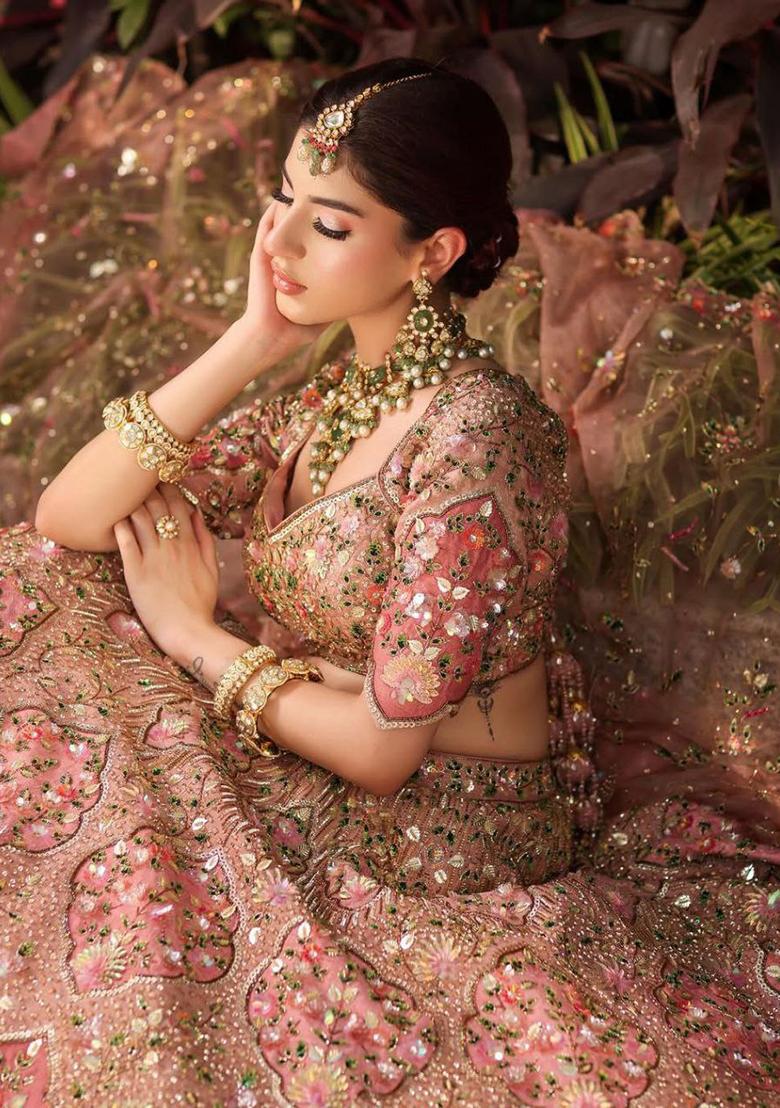 Baby Pink Embellished Silk Lehenga Set