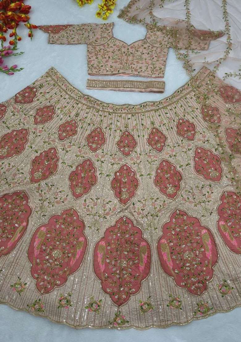 Baby Pink Embellished Silk Blend Lehenga Set for Diwali | Wedding & Festive Wear - Indya