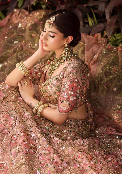 Baby Pink Embellished Silk Lehenga Set