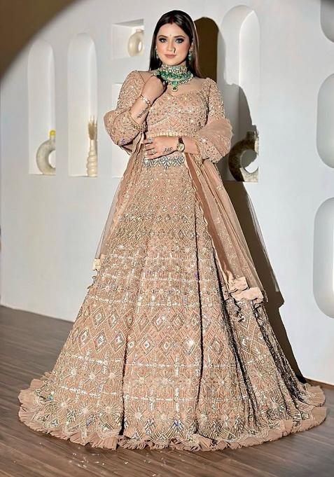 Golden Embellished Net Lehenga Set