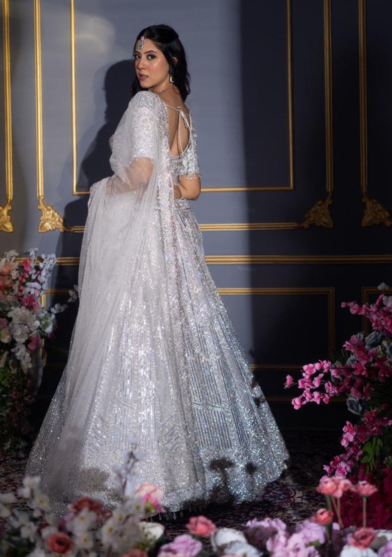 Silver Embroidery Georgette Lehenga Set - Indya