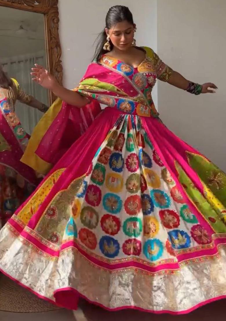 Pink Printed American Crep Lehenga Set - Indya