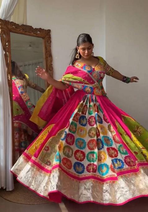 Pink Printed American Crep Lehenga Set