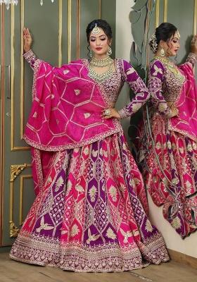Purple Thread And Sequnce Embroidery Georgette Lehenga Set