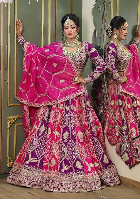 Purple Thread And Sequnce Embroidery Georgette Lehenga Set