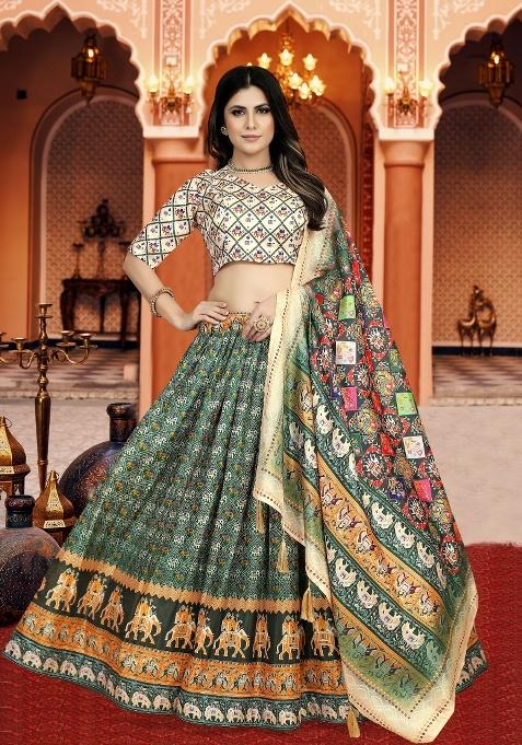 Multicolor Digital Printed Silk Lehenga Set