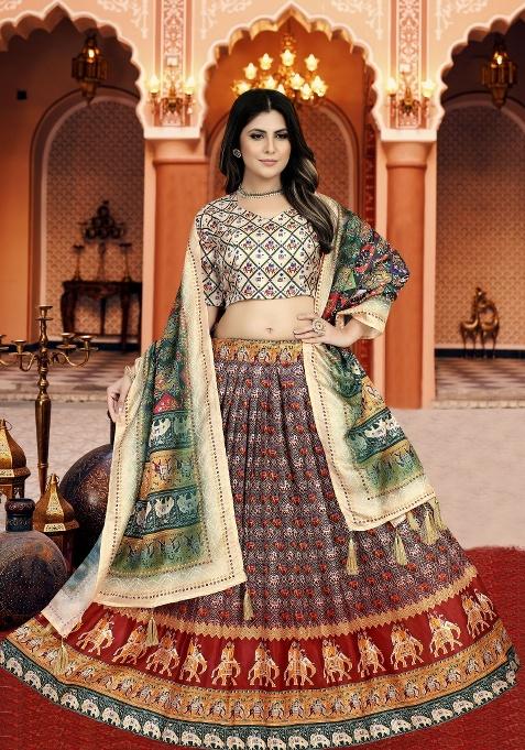 Multicolor Digital Printed Silk Lehenga Set