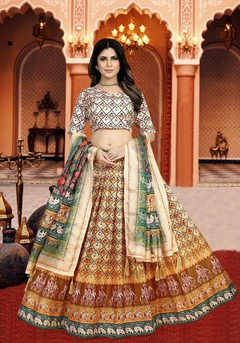 Multicolor Digital Printed Silk Lehenga Set
