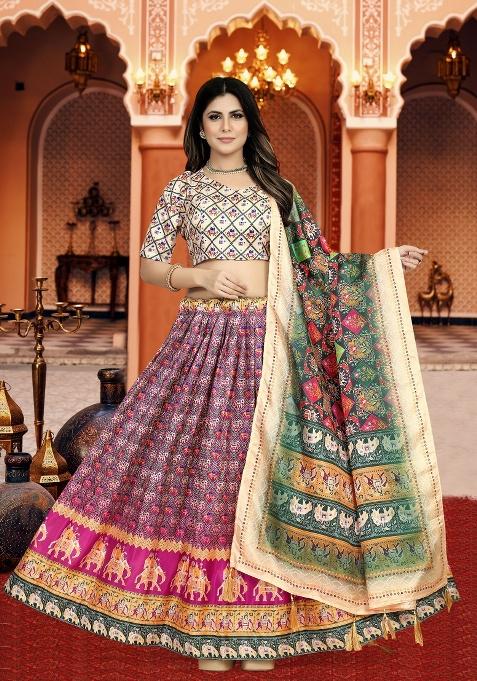 Multicolor Digital Printed Silk Lehenga Set