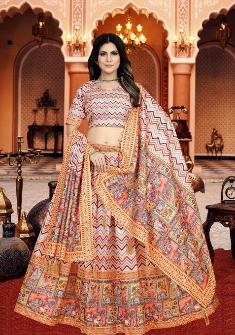 Multicolor Digital Printed Silk Lehenga Set