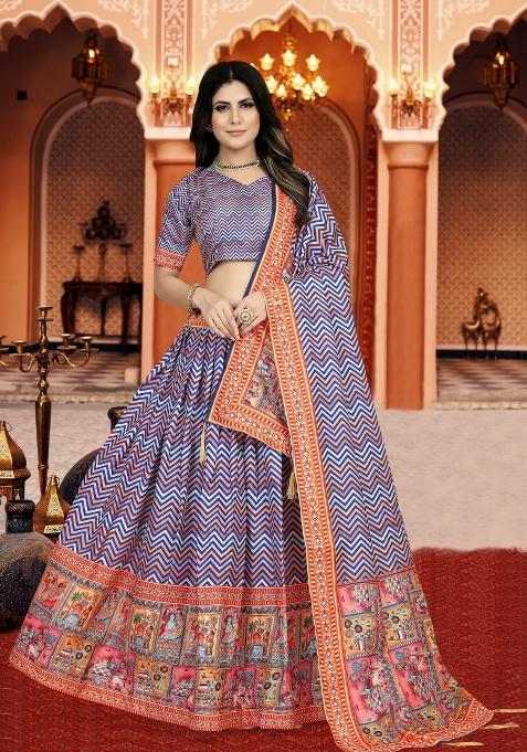 Multicolor Digital Printed Silk Lehenga Set