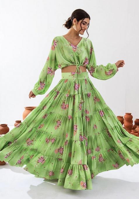 Pista Digital Printed Chinon Lehenga Set