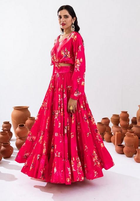 Pista Digital Printed Chinon Lehenga Set