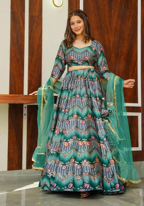 Rama Digital Printed Silk Lehenga Set