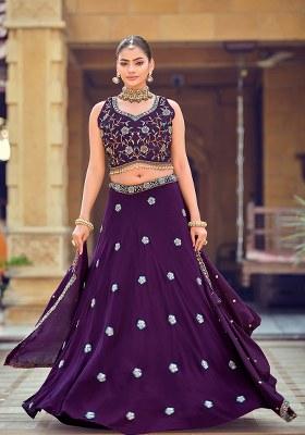 Purple Embroidery Georgette Lehenga Set With Dupatta