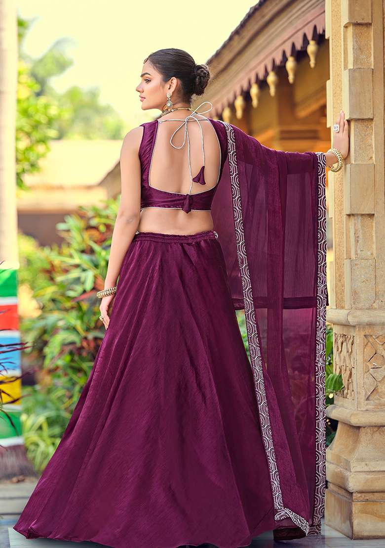 Purple With Dupatta Silk Blend Lehenga Set with Embroidery for Diwali | Wedding & Festive Wear - Indya