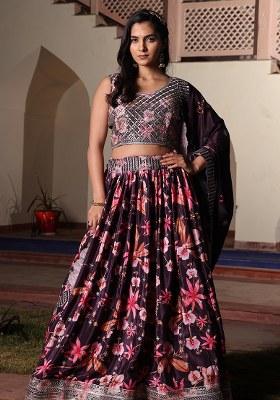Purple Embroidery Chinon Lehenga Set With Dupatta