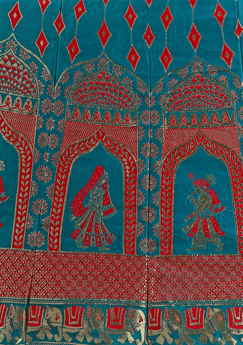 Rama Red Soft With Dupatta Jacquard Lehenga Set with Embroidery for Diwali | Wedding & Festive Wear - Indya