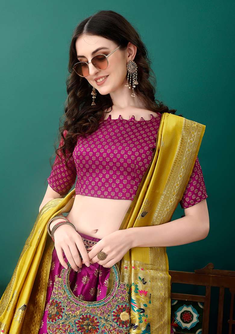 Purple Soft With Dupatta Jacquard Lehenga Set with Embroidery for Diwali | Wedding & Festive Wear - Indya