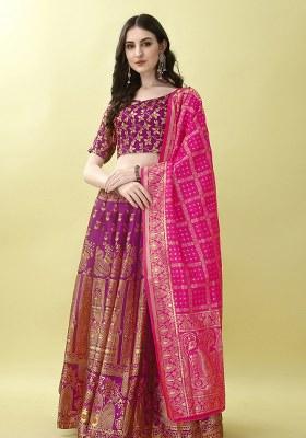 Purple Embroidery Soft Jacquard Lehenga Set With Dupatta