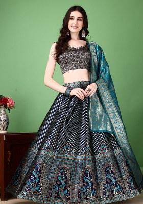 Teal Embroidery Soft Jacquard Lehenga Set With Dupatta