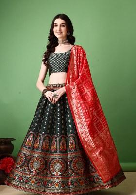 Green Embroidery Soft Jacquard Lehenga Set With Dupatta