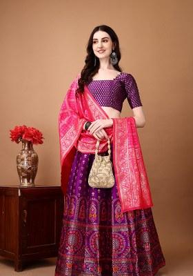 Purple Embroidery Soft Jacquard Lehenga Set With Dupatta
