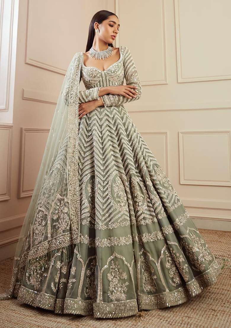 Pista Sequins And Dori Work Silk Blend Lehenga Set With Dupatta for Diwali and Festive Wear - Indya