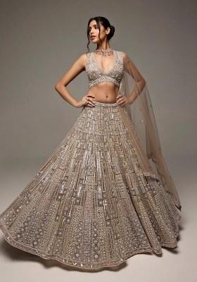 Golden Sequins And Dori Work Net Lehenga Set With Dupatta