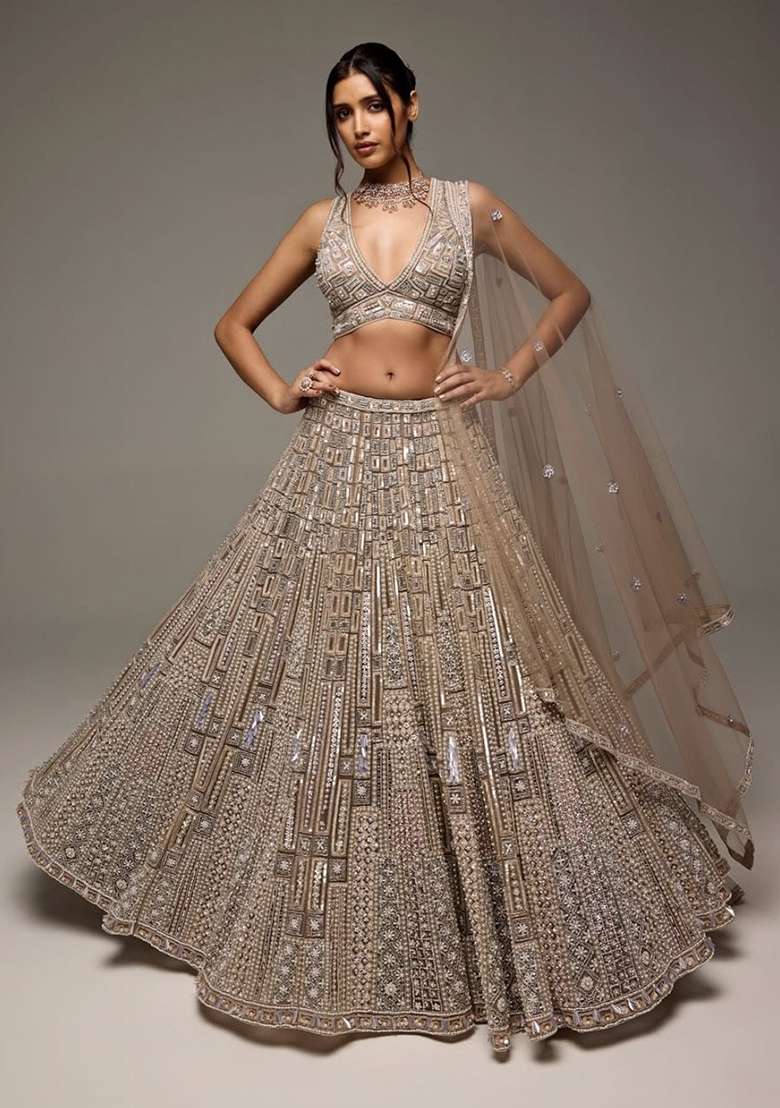 Golden And Dori Work With Dupatta Net Lehenga Set with Sequins for Diwali | Wedding & Festive Wear - Indya
