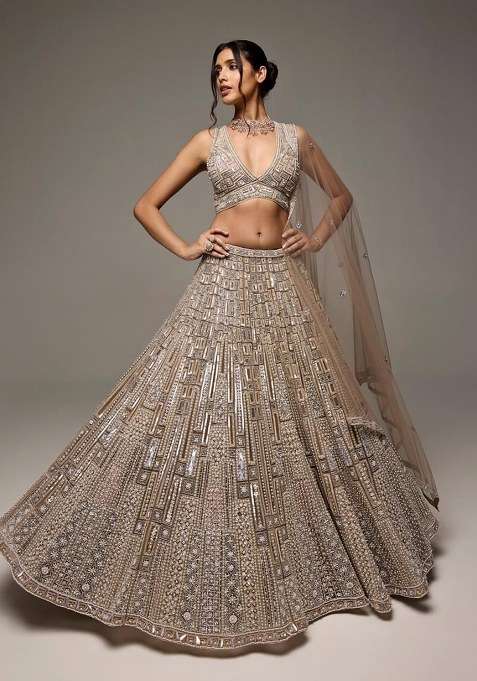 Golden And Dori Work With Dupatta Net Lehenga Set with Sequins for Diwali | Wedding & Festive Wear