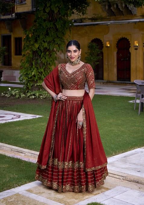 Orange Embroidery Rangoli Crush Lehenga Set With Dupatta