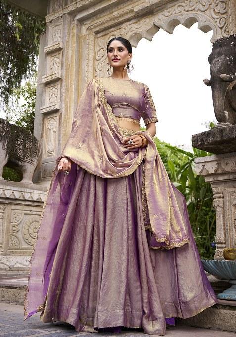 Lavender Embroidery Blended Lehenga Set With Dupatta