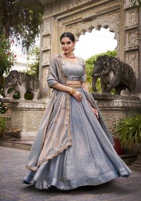Sky Blue Embroidery Blended Lehenga Set With Dupatta