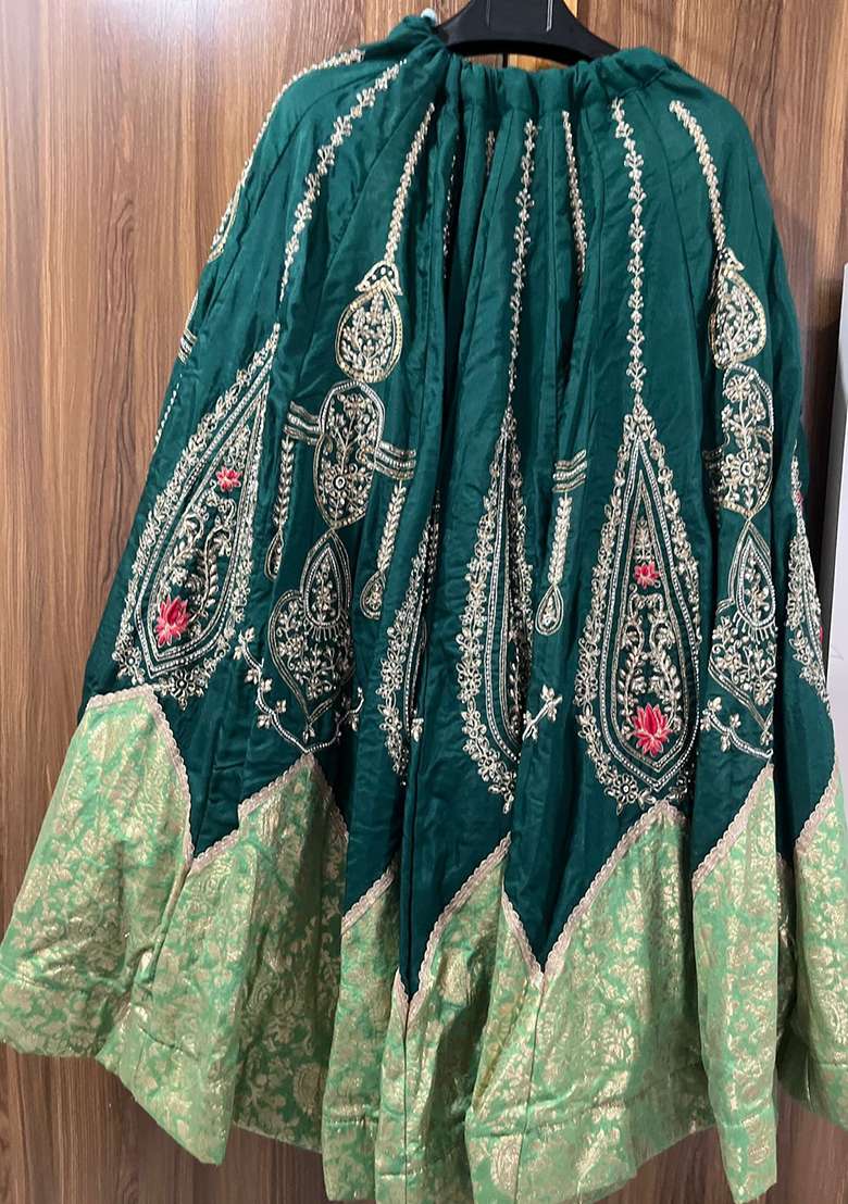 Green Embroidery Silk Blend Lehenga Set With Dupatta - Indya