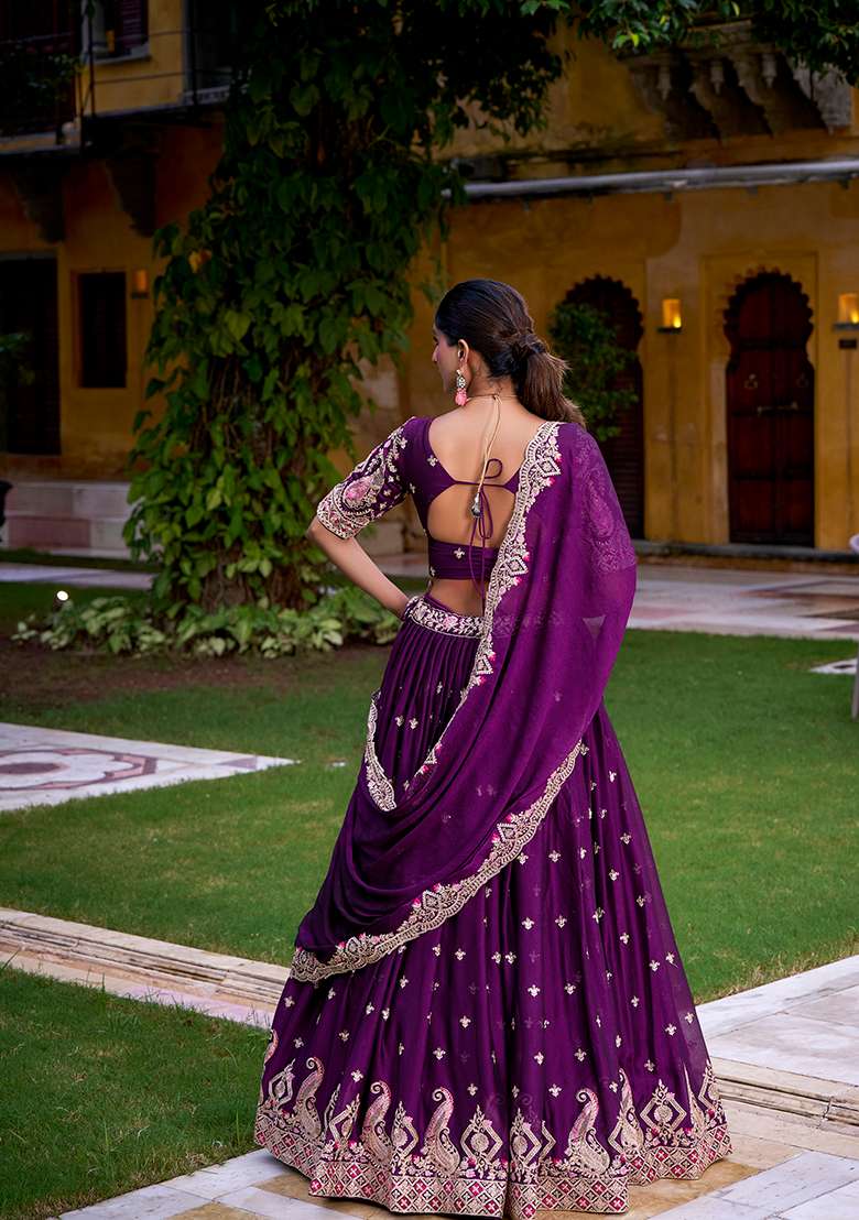 Purple Rangoli Crush With Dupatta Lehenga Set with Embroidery for Diwali | Wedding & Festive Wear - Indya