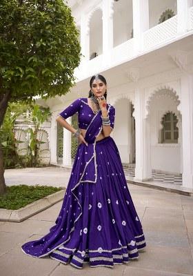 Purple Bandhej Print Chanderi Lehenga Set With Dupatta