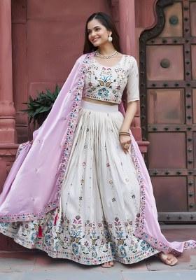 Pink Embroidery Silk Lehenga Set With Dupatta