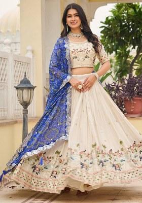 Blue Embroidery Silk Lehenga Set With Dupatta